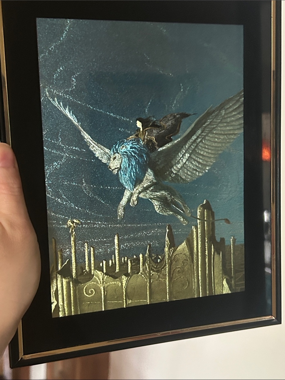 Vintage Framed Winged Lion Wall Art holographic Anuhazi Planet Lyra Art Lyran